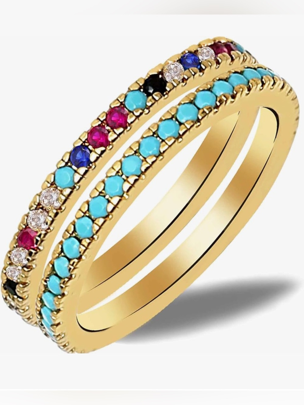 Stunning Nordstrom 18KT Gold vermeil 
2 band gemstone Ring set size 7